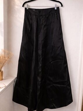 Women's Black Satin Maxi Skirt - Classic A-Line